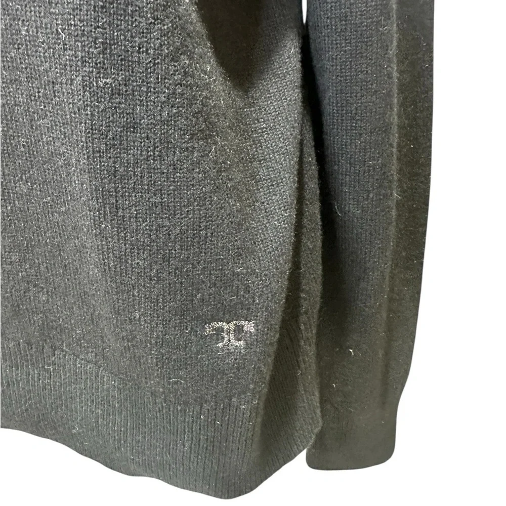 Tory Burch Black Cashmere Crew Neck Sweater Silver Metallic Accents